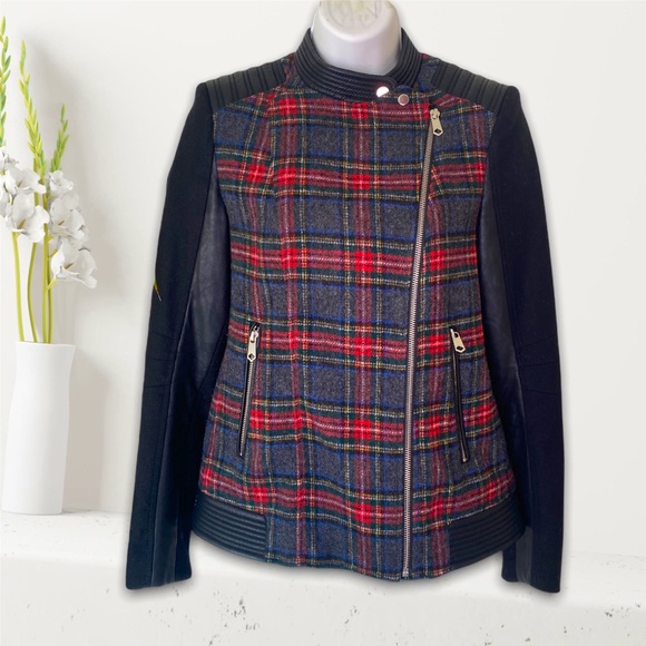 Zara Jackets & Blazers - Zara Trafaluc wool blend plaid moto biker jacket XS